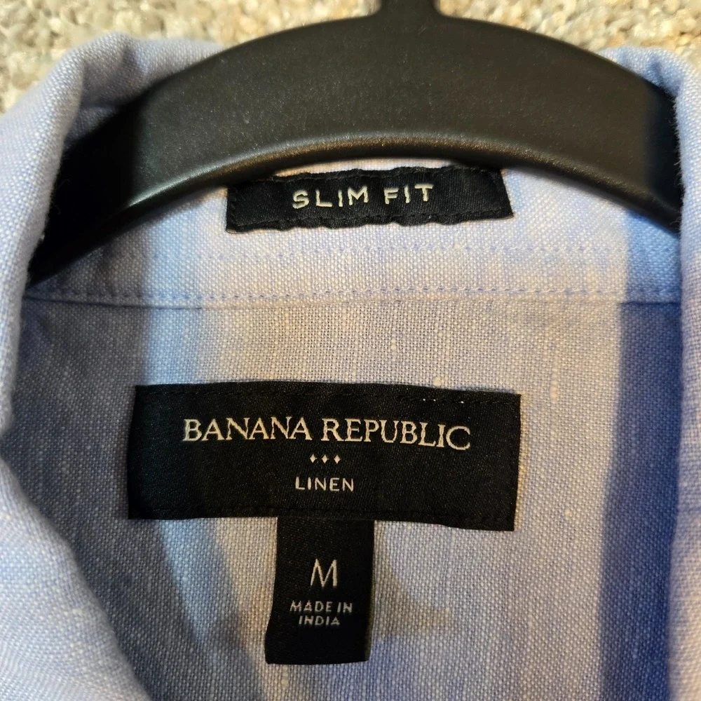 Banana Republic shirt mens Medium Slim Fit Blue Linen Cotton Blend Button up